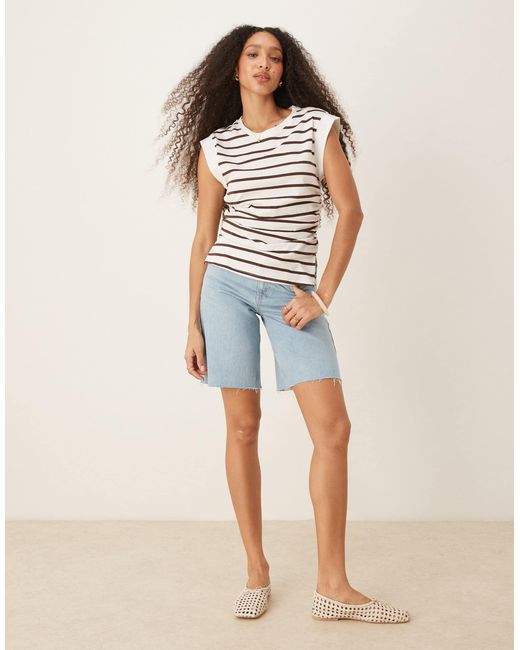ASOS White Corset Waist Sharp Shoulder Tank Top