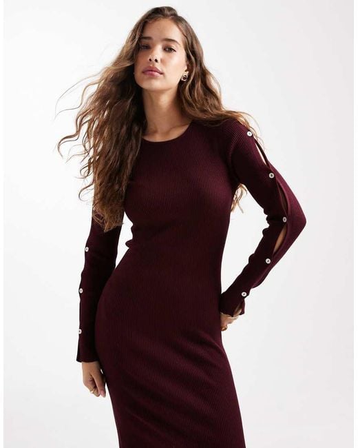 Mango Red Teen Knitted Maxi Dress With Sleeve Button Detail