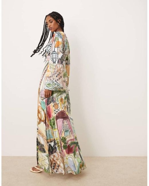 Isabelle Pennington Edmead Natural Isabelle Pennington-Edmead Nevis Satin Kimono Sleeve Maxi Dress