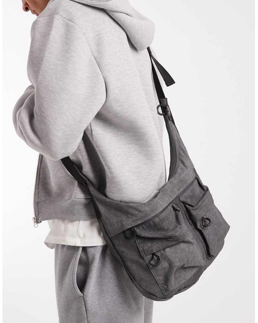 ASOS Gray Canvas Crossbody Bag With Utility Detail for men
