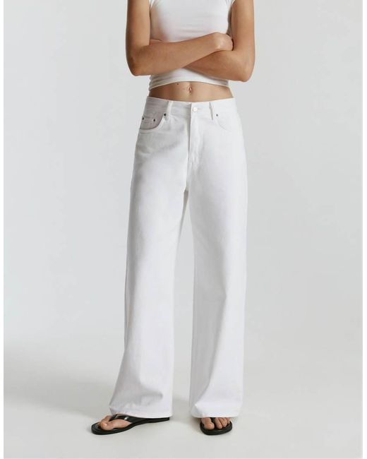 Pull&Bear White Mid-Waist Baggy Jeans