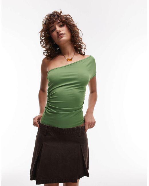 Top asymétrique froncé TOPSHOP en coloris Green