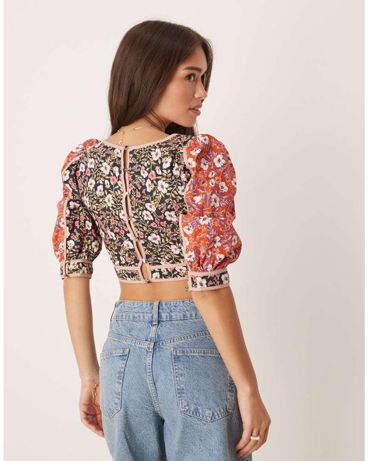Glamorous Multicolor Crop Top With Puff Sleeves