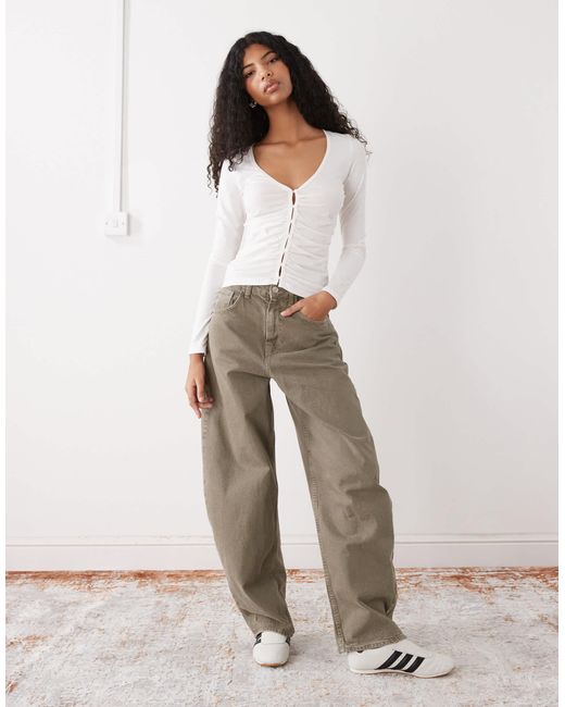 Monki White Ruched Button Open Jersey Top