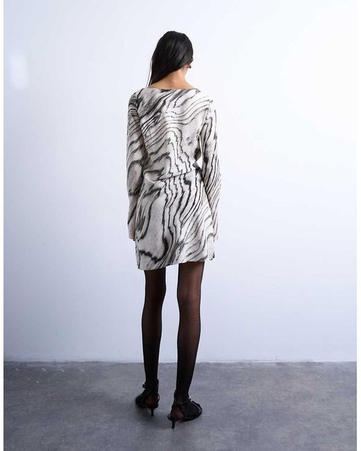 TOPSHOP Nette Asymmetrische Mini-Jurk Met Abstracte Print in het White