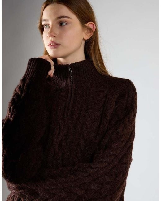 Glamorous Black Cable-Knit Quarter-Zip Jumper