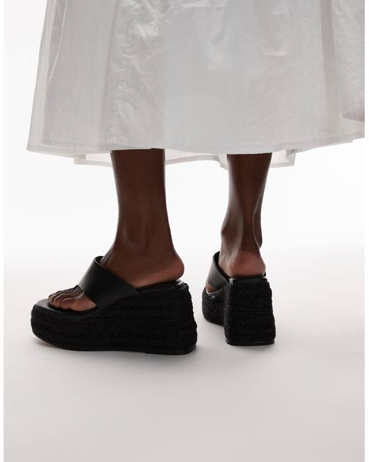 TOPSHOP Black Heidi Toe Thong Espadrille Wedge