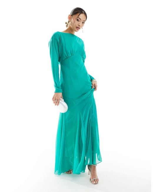 DASKA Blue Long Sleeve Maxi Dress