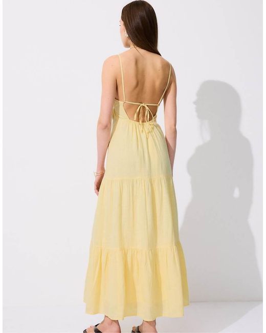 Stradivarius White Long V-neck Dress