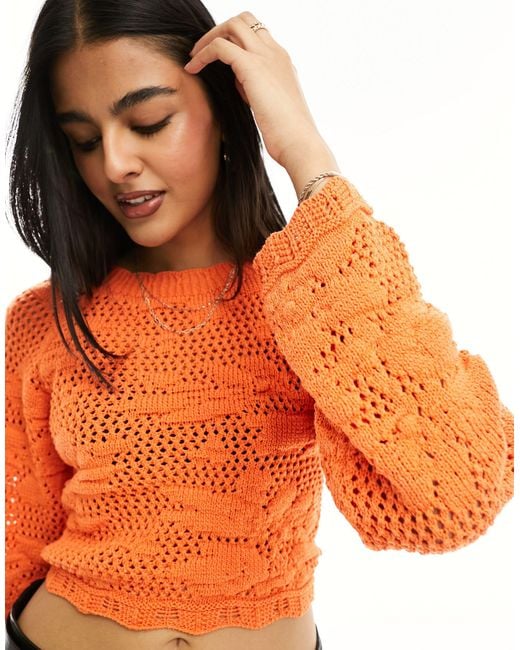 ONLY Orange Crochet Open Back Crop Top