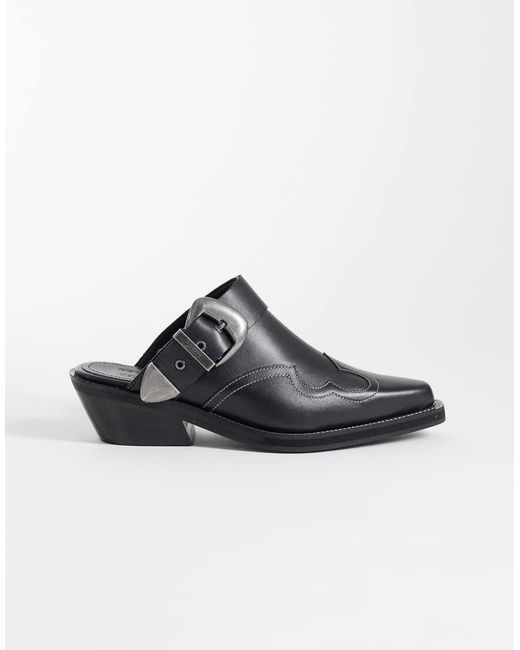 Tommy Hilfiger Black Leather Cowboy Mules