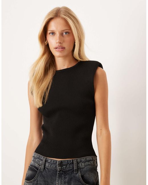 ASOS Black Knitted Tank Top With Shoulder Pads