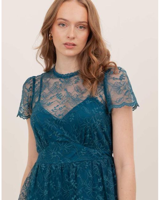 Lovedrobe Blue Floral Lace Short Sleeve Mini Dress