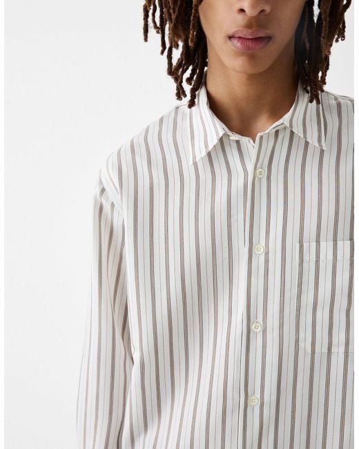 Bershka White Collection Boxy Stripe Shirt for men