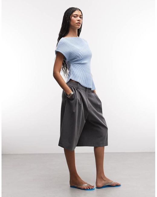 ASOS Blue Knit Cinched Pleated Top
