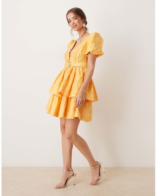 Sister Jane Yellow Heart Belt Jacquard Mini Dress