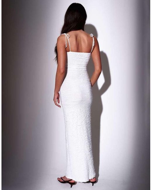 South Beach White Bead Strap Detail Frill Bodycon Maxi Dress
