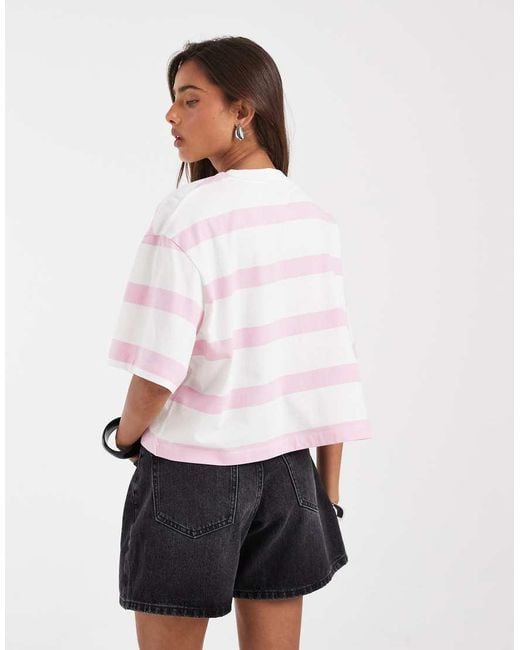 ASOS White Boxy Cropped T-shirt Pink & Cream Stripe