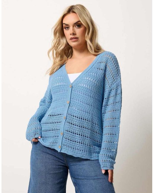 Yours Clothing Blue Pointelle Knit Cardigan