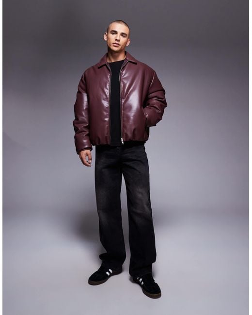 ASOS – bomberjacke aus kunstleder in Purple für Herren