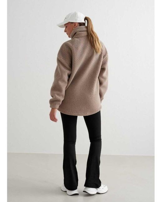 Aim'n Natural Dark Clay Teddy Borg Funnel Neck Zip Through Jacket