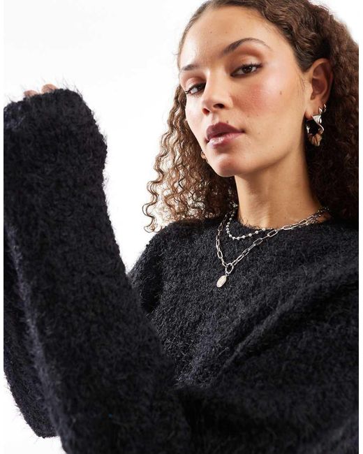 Noisy May Black Crew Neck Fuzzy Knit Jumper