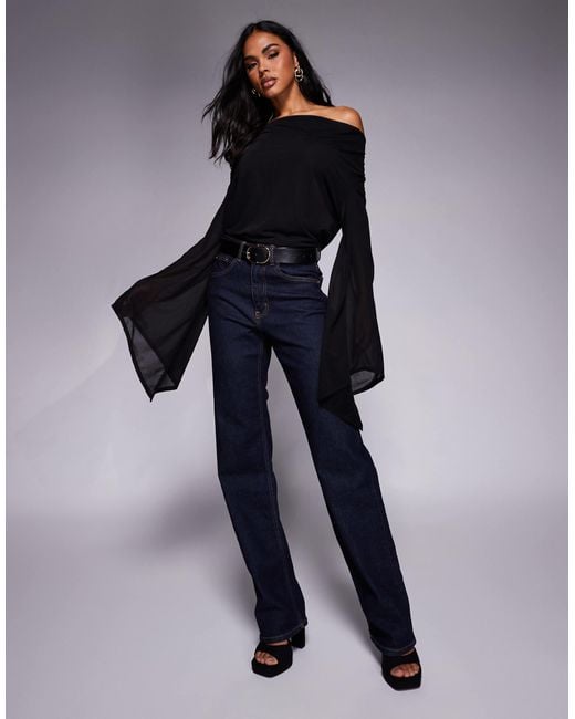 ASOS Black Sheer Mesh Flared Sleeve Cowl Cape Top