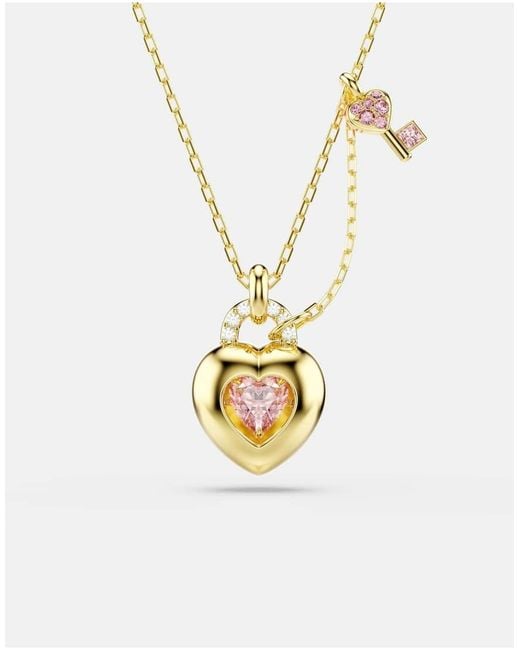 Swarovski Metallic Idyllia Pendant, Mixed Cuts, Heart, Key, -Tone Plated