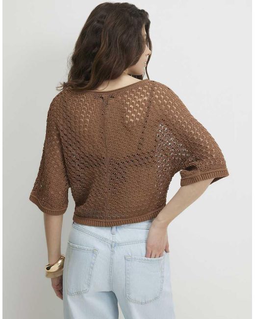 River Island Brown Open Stitch Knitted T-Shirt