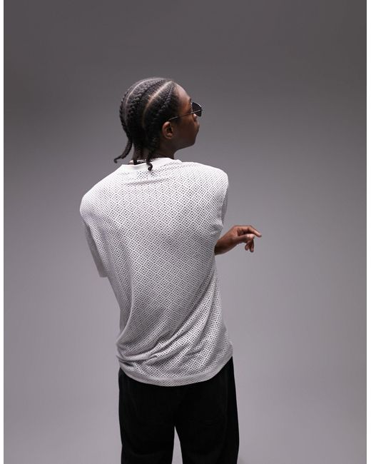 Topman – oversize-t-shirt aus geometrisch gemustertem mesh in Gray für Herren