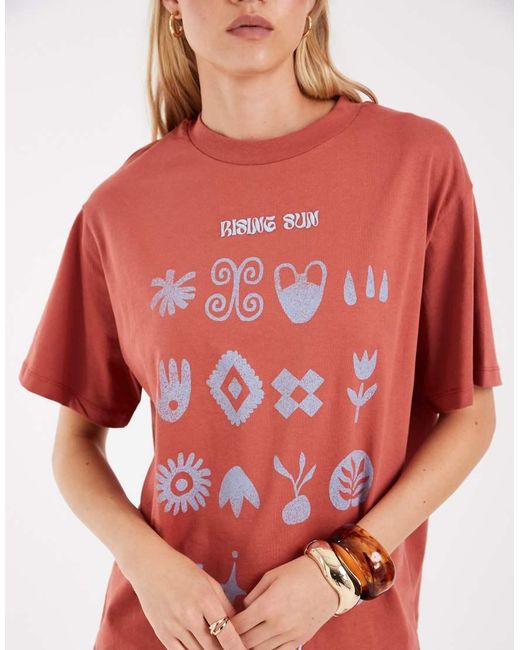 ASOS Red Oversized T-shirt With Rising Sun Art Graphic