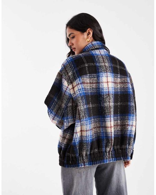 ASOS Blue Top Collar Bomber Jacket With Wool