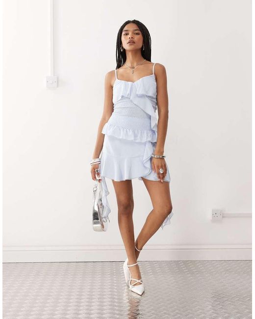 Amy Lynn Natural Asymmetric Wrap Ruffle Mini Skirt Co-Ord