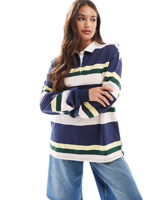 Cotton On Blue Cotton On Oversized Long Sleeve Polo Fleece