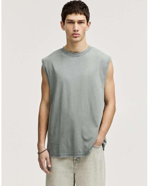 Pull&Bear Gray Washed Sleeveless T-shirt for men
