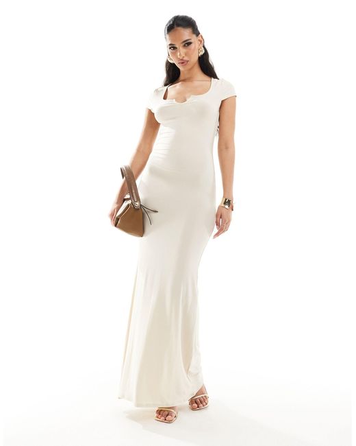 Fashionkilla White Super Soft Notch Front Cap Sleeve Maxi Dress