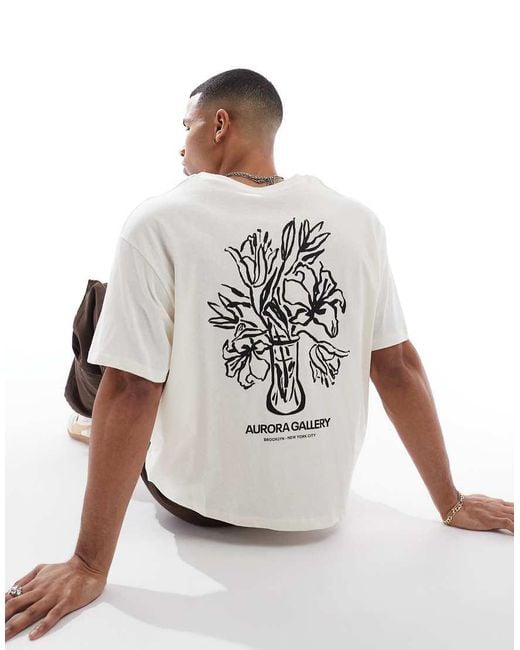 Jack & Jones White Oversized Cropped T-shirt With Floral Back Print for men