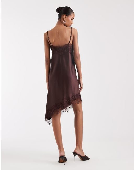 ONLY Red Asymetric Lace Trim Satin Mini Dress