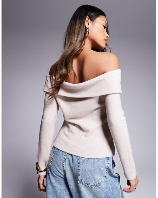 ASOS Gray Button Front Super Soft Fold Back Bardot Top