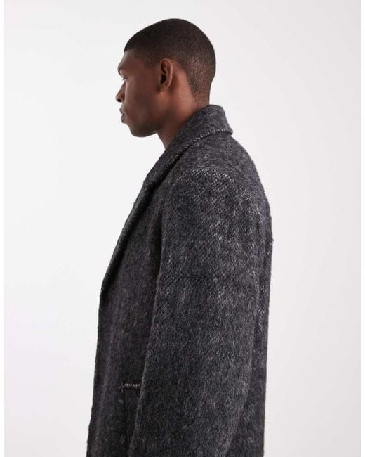 ASOS Black Wool Blend Longline Overcoat for men