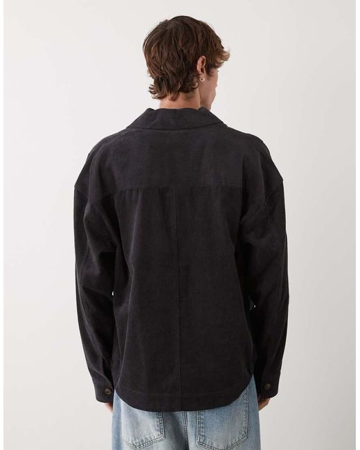 Prohibited Gray Long Sleeve Oversized Cord Overshirt for men