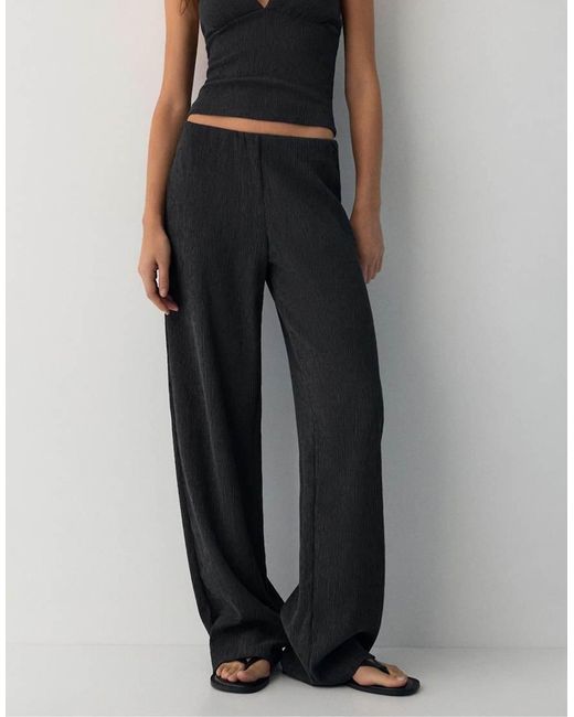Pull&Bear Blue Crepe Straight-Leg Trousers