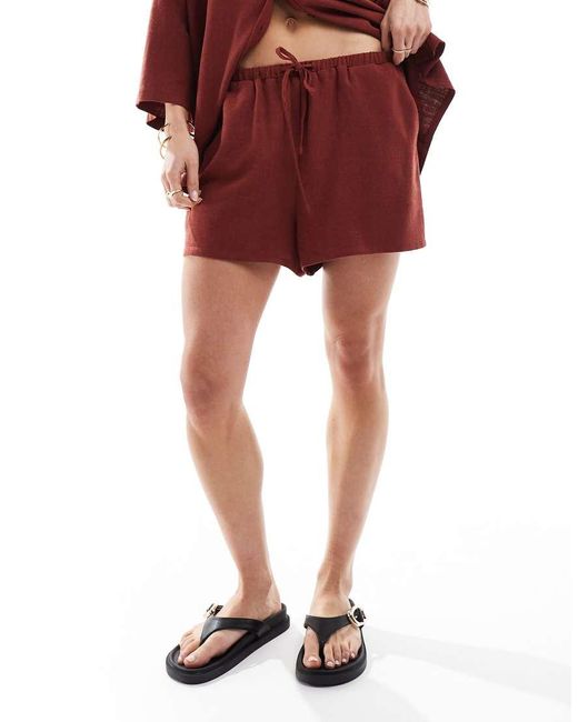 4th & Reckless Red Beach Linen Blend Tie Waist Shorts Co-Ord