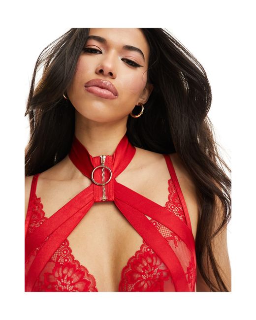 Hunkemöller Red Clementine Lace And Mesh Strappy Bra With Hardware Detail