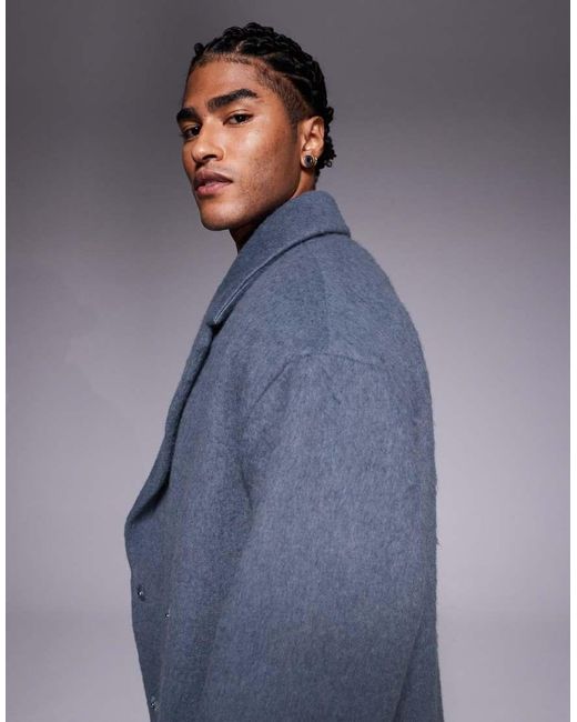 ASOS Blue Wool Look Over Coat for men