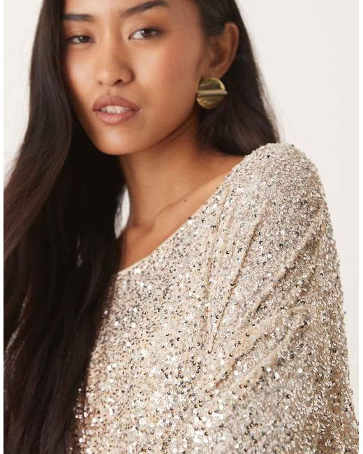 Never Fully Dressed Natural Sequin T-shirt Maxi Dress