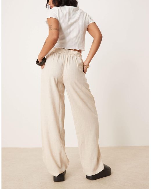 ASOS Natural Petite Pull On Trousers With Linen
