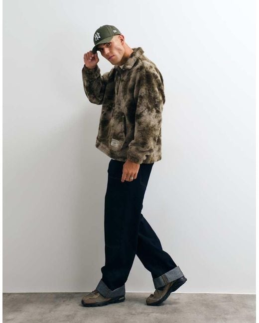 Prohibited Gray Oversized Half Zip Patterned Sherpa Fleece for men