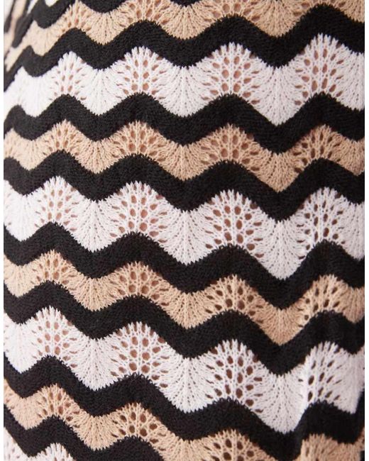 Pantalones Negros Y Beis Sueltos Con Patrón De Ondas De Croché De (Parte De Un Conjunto)-Neutro Noisy May de color White