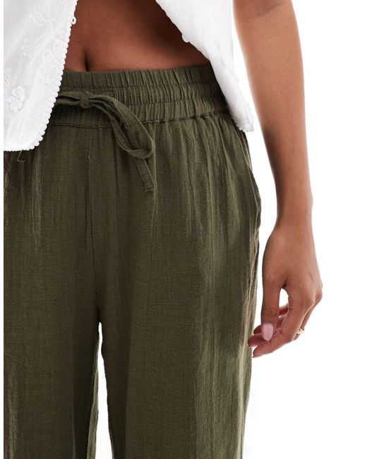 Only Petite Green Linen Texture Wide Leg Trouser